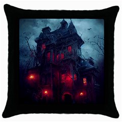 Haunted House Halloween Cemetery Moonlight Throw Pillow Case (black) by Pakemis