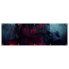 Haunted House Halloween Cemetery Moonlight Banner And Sign 12  X 4  by Pakemis