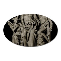 Catholic Motif Sculpture Over Black Oval Magnet by dflcprintsclothing