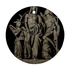 Catholic Motif Sculpture Over Black Round Ornament (two Sides) by dflcprintsclothing
