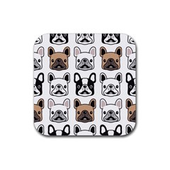 Dog French Bulldog Seamless Pattern Face Head Rubber Coaster (square)