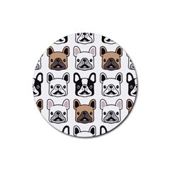 Dog French Bulldog Seamless Pattern Face Head Rubber Coaster (round)