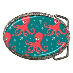 Cute Smiling Red Octopus Swimming Underwater Belt Buckles by Pakemis