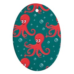 Cute Smiling Red Octopus Swimming Underwater Oval Ornament (two Sides) by Pakemis