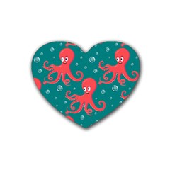 Cute Smiling Red Octopus Swimming Underwater Rubber Coaster (heart)