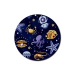 Marine Seamless Pattern Thin Line Memphis Style Rubber Coaster (Round)