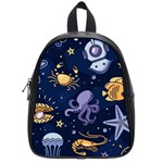 Marine Seamless Pattern Thin Line Memphis Style School Bag (Small)