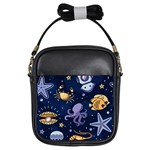 Marine Seamless Pattern Thin Line Memphis Style Girls Sling Bag