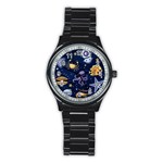 Marine Seamless Pattern Thin Line Memphis Style Stainless Steel Round Watch