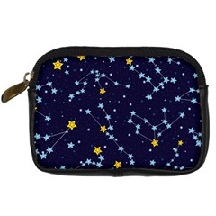 Seamless Pattern With Cartoon Zodiac Constellations Starry Sky Digital Camera Leather Case by Pakemis