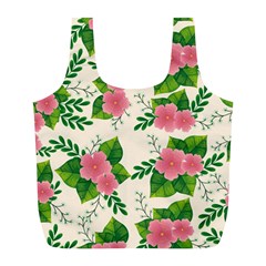 Cute-pink-flowers-with-leaves-pattern Full Print Recycle Bag (l)