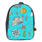 Colored-sketched-sea-elements-pattern-background-sea-life-animals-illustration School Bag (XL) Front