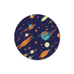 Space Galaxy Planet Universe Stars Night Fantasy Rubber Round Coaster (4 Pack) by Uceng