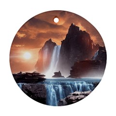 Water Waterfall Nature River Lake Planet Fantasy Ornament (round) by Uceng