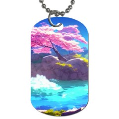 Fantasy Japan Mountains Cherry Blossoms Nature Dog Tag (two Sides) by Uceng