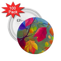 Leaves Foliage Autumn Branch Trees Nature Forest 2 25  Buttons (100 Pack)  by Uceng