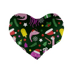 Dinosaur Colorful Funny Christmas Pattern Standard 16  Premium Heart Shape Cushions by Uceng