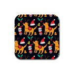 Funny Christmas Pattern Background Rubber Square Coaster (4 pack)