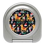 Funny Christmas Pattern Background Travel Alarm Clock