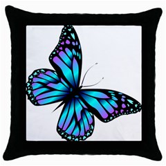 Blue And Pink Butterfly Illustration, Monarch Butterfly Cartoon Blue, Cartoon Blue Butterfly Free Pn Throw Pillow Case (black) by asedoi