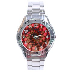 Fractals Abstract Art Red Spiral Stainless Steel Analogue Watch by Ravend