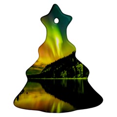 Scenic View Of Aurora Borealis Stretching Over A Lake At Night Christmas Tree Ornament (two Sides) by danenraven