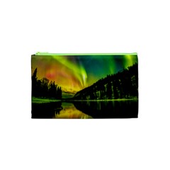 Scenic View Of Aurora Borealis Stretching Over A Lake At Night Cosmetic Bag (xs) by danenraven