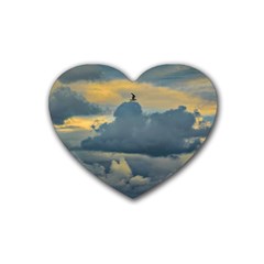 Bird Flying Over Stormy Sky Rubber Heart Coaster (4 Pack) by dflcprintsclothing