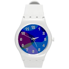 Blue Abstract 1118 - Groovy Blue And Purple Art Round Plastic Sport Watch (m)