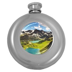 Aerial View Of Mountain And Body Of Water Round Hip Flask (5 Oz) by danenraven