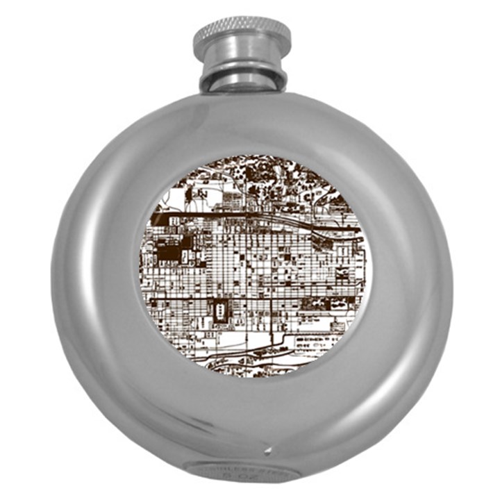 Antique Oriental Town Map  Round Hip Flask (5 oz)