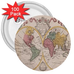 Mapa Mundi 1775 3  Buttons (100 Pack)  by ConteMonfrey