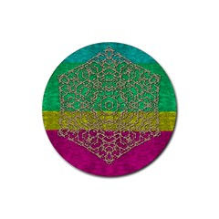 Rainbow Landscape With A Beautiful Silver Star So Decorative Rubber Round Coaster (4 Pack) by pepitasart