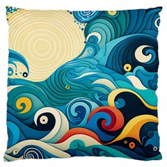 Waves Ocean Sea Abstract Whimsical (2) Large Premium Plush Fleece Cushion Case (one Side)