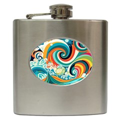 Wave Waves Ocean Sea Abstract Whimsical Hip Flask (6 Oz)