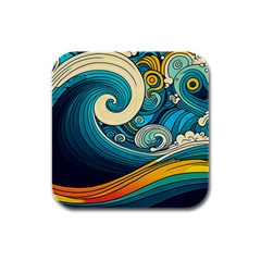Waves Wave Ocean Sea Abstract Whimsical Rubber Square Coaster (4 Pack)