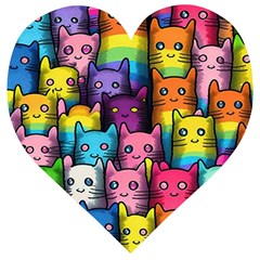 Cats Cat Cute Animal Rainbow Pattern Colorful Wooden Puzzle Heart by Jancukart
