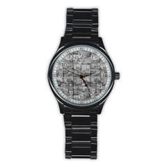 Paris Souvenirs Black And White Pattern Stainless Steel Round Watch by dflcprintsclothing