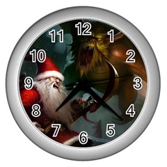 A Santa Claus Standing In Front Of A Dragon Wall Clock (silver) by bobilostore