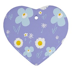 Daisy Flowers Blue White Yellow Lavender Ornament (heart) by Mazipoodles