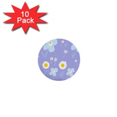 Daisy Flowers Blue White Yellow Lavender 1  Mini Buttons (10 Pack)  by Mazipoodles