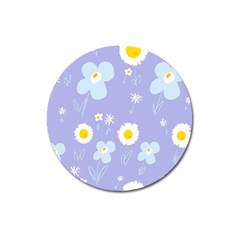 Daisy Flowers Blue White Yellow Lavender Magnet 3  (round) by Mazipoodles