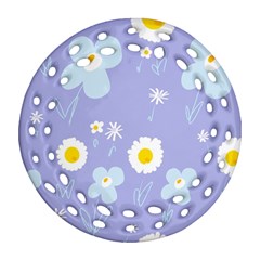 Daisy Flowers Blue White Yellow Lavender Round Filigree Ornament (two Sides) by Mazipoodles