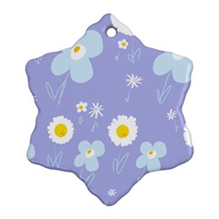 Daisy Flowers Blue White Yellow Lavender Snowflake Ornament (two Sides) by Mazipoodles