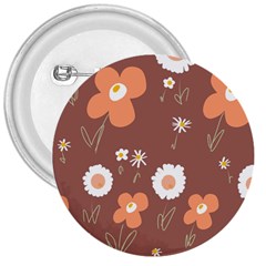 Daisy Flowers Coral White Green Brown  3  Buttons