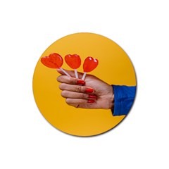 Valentine Day Lolly Candy Heart Rubber Round Coaster (4 Pack) by artworkshop