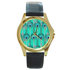 Gradient Art Deco Pattern Design Round Gold Metal Watch by artworkshop