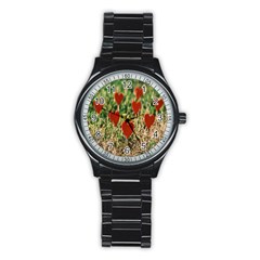 Valentine Day Heart Pattern Love Stainless Steel Round Watch by artworkshop