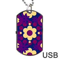 Flowers Pearls And Donuts Purple Burgundy Peach Navy Dog Tag Usb Flash (two Sides) by Mazipoodles