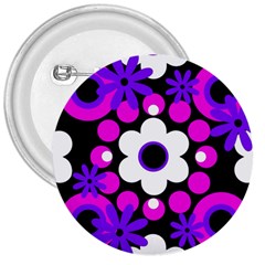 Flowers Pearls And Donuts Purple Hot Pink White Black  3  Buttons by Mazipoodles